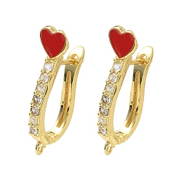 Красный Латунные серьги-кольца из прозрачного кубического циркония, сердце, защёлка с петлёй, без кадмия и без свинца, стойки покрытие, долговечный, золотые, красные, 28x7x14 мм, отверстие : 1.6 мм, штифты : 1 мм