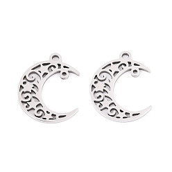 Нержавеющая Сталь Цвет 201 прелести нержавеющей стали, луна, лазерная резка, цвет нержавеющей стали, 15x12x1 мм, отверстие : 1.2 мм