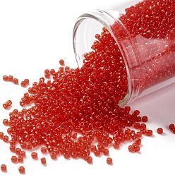 (5B) Transparent Siam Ruby TOHO Round Seed Beads, Japanese Seed Beads, (5B) Transparent Siam Ruby, 15/0, 1.5mm, Hole: 0.7mm, about 3000pcs/bottle, 10g/bottle
