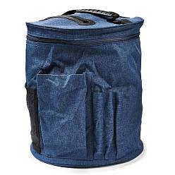Steel Blue Oxford Cloth Drum Yarn Storage Bags, for Portable Knitting & Crochet Organizer, Steel Blue, 28x33cm