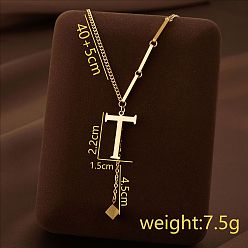 Letter T 304 кулон с инициалом из нержавеющей стали с ожерельем из игральных костей, золотые, Письмо T, 15.75 дюйм (40 см), Кулон : 22x15 мм