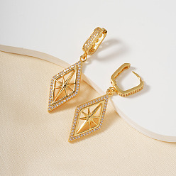 Золотой Элегантные геометрические серьги-кольца из латуни с прозрачным кубическим цирконием в форме звезды и ромба, золотые, 47x15 мм