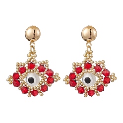 Красный Серьги-гвоздики из стеклянных бусин, с бусинами из смолы от сглаза и железными серьгами-гвоздиками, золотые, красные, 36x31 мм