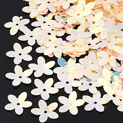 Кремово-белый Пластиковые блестки, блестки бисер, цветок, кремово-белые, 10x10.5x0.5 мм, Отверстие : 1 мм , около 16000 шт / 500 г