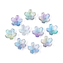 Темно-Голубой Расписные прозрачные стеклянные шапочки для запекания, 5-лепестков цветка, с блеском порошок, глубокое синее небо, 12~12.5x4.5~5 мм, отверстие : 1.2~1.4 мм, Около 1750 шт / 1000 г