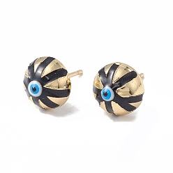 Black Enamel Half Round with Evil Eye Stud Earrings, Real 18K Gold Plated Brass Jewelry for Women, Black, 6x10x6mm, Pin: 1mm