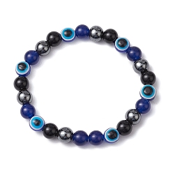 Малайский Нефрит Эластичные браслеты с круглыми драгоценными камнями и бисером, браслеты в стиле богемия, браслеты из смоляных бусин от сглаза для мужчин, внутренний диаметр: 2-1/8~2-1/4 дюйм (5.4~5.85 см)