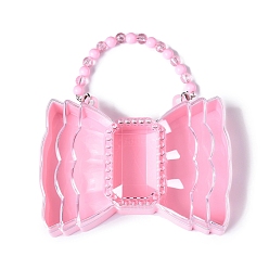 Pink Bowknot Shaped Polystyrene Plastic Bead Containers with Beaded Handle, 3 Compartments Candy Treat Gift Box, for Wedding Party Packing, Pink, 19cm, Box: 15.1x11.1x3.5cm, Inner Diameter: 10.6x5.6x2cm, 7.1x3.6x2cm