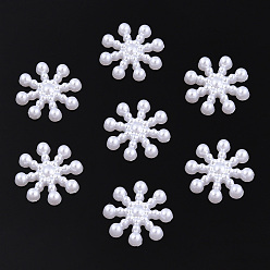 White ABS Plastic Imitation Pearl Cabochons, Flower, White, 15x15x2.5mm, about 1000pcs/bag