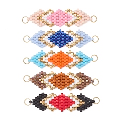 (52) Непрозрачная лаванда Бисер ручной работы миюки, ромбовидный соединительный элемент для ткацкого станка, подвески, с 304 кольцами из нержавеющей стали, разноцветные, 36x10x1.7 мм, отверстие : 3 мм