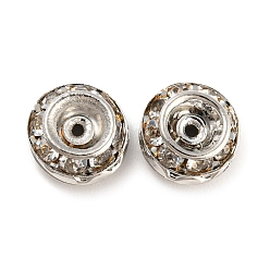 Platinum Brass Rhinestone Beads, Cadmium Free & Lead Free, Flat Round, Platinum, 9x5mm, Hole: 1.5mm