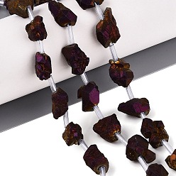 Purple Plated Electroplate Raw Rough Natural Amethyst Beads Strands, Nuggets, with Plastic Tube Beads, Purple Plated, 4~21x7~16x4~13mm, Hole: 1~1.2mm, about 23~25pcs/strand, 15.35~16.54 inch(39~42cm)
