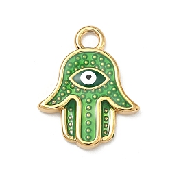 Зеленый 304 подвески из нержавеющей стали, с эмалью, hamsa hand charms, вакуумное покрытие pvd, реальный 18 k позолоченный, зелёные, 23x18x2.5 мм, отверстие : 3 мм