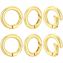 Real 18K Gold Plated 6Pcs Rack Plating Brass Spring Gate Rings, Cadmium Free & Lead Free, Long-Lasting Plated, Real 18K Gold Plated, 13x2.5mm
