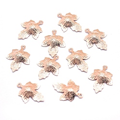 Розовый Позолоченный Латунные подвески, без кадмия, без никеля и без свинца, лист, Настоящее розовое золото покрыто, 15.5x12x2 мм, отверстие : 1 мм