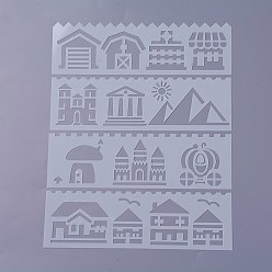 White Plastic Kids Drawing Stencil Template, For Scrapbooking Journal Card Making School Art Projects, Buildings, White, 186x56x0.3mm, about 8pcs/set
