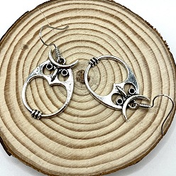 Античное Серебро Сплав мотаться серьги, сова, античное серебро, 33x21 мм