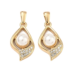 Золотой 304 подвески из нержавеющей стали и АБС-пластика с имитацией жемчуга, слезинки, со стразами, золотые, 26.5x15x9 мм, отверстие : 5.5x2.5 мм