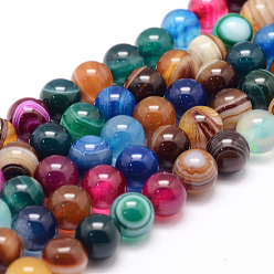 Разноцветный Натуральные полосатые агатовые / полосатые агатовые нити, круглые, окрашенная и подогревом, красочный, 8 мм, отверстие : 1 мм, около 47~48 шт / нитка, 14.5 дюйм