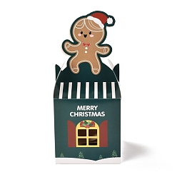 Gingerbread Man Christmas Theme Paper Fold Gift Boxes, for Presents Candies Cookies Wrapping, Dark Green, Gingerbread Man Pattern, 8.5x8.5x19cm
