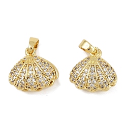 Настоящее золото 18K Латунные микро проложить кубического циркония подвески, без кадмия и без свинца, подвески в форме ракушек, с искусственным жемчугом, реальный 18 k позолоченный, 13x13x6 мм, отверстие : 4x2.5 мм