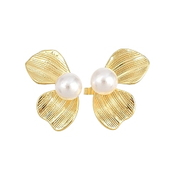 Doré  Boucles d'oreilles à tige en laiton avec feuille, avec abs en plastique imitation perle, sans cadmium et sans plomb, crémaillère plaquage, plaqué longue durée, or, 9x15mm