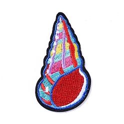 Colorful Computerized Embroidery Cloth Iron On/Sew On Patches, Costume Accessories, Appliques, Conch, Colorful, 70x39x1.5mm