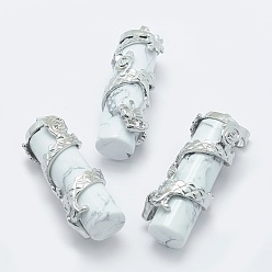 Говлит Природные подвески Говлит, с латунной фурнитурой , колонка с драконом, платина, 40.5~41.5x14x15 мм, отверстие : 3.5x5 мм