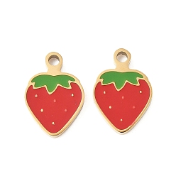 Клубника 304 из нержавеющей стали шармы эмали, ионное покрытие (ip), золотые, клубника, 13x8.5x1 мм, отверстие : 1.2 мм