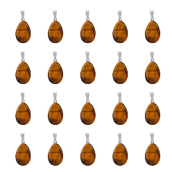 Тигровый глаз Подвески в форме слезы с тигровым глазом, с латунной фурнитурой платинового цвета, 25~29x16~17x5~6 мм, отверстие : 2x7 мм, 20 шт / коробка