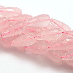 Quartz Rose Brins de perles de quartz rose naturel, facette, 24~26x12mm, Trou: 1mm, Environ 15 pcs/chapelet, 15.75 pouce