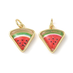 Красный Подвески из латунной смолы, арбузные чары, с целью перехода в кольце, без свинца и без кадмия, долговечный, стойки покрытие, реальный 18 k позолоченный, красные, 14.5x13x4 мм, отверстие : 3.4 мм