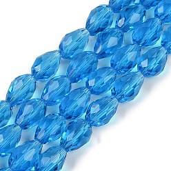 Темно-Голубой Прозрачные стеклянные бусины, граненые, слеза, глубокое синее небо, 11.5x8 мм, отверстие : 1.2 мм, около 55~57 шт / нитка, 25.59 дюйм (65 см)