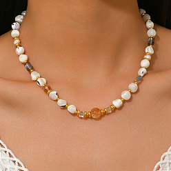 Белый Элегантные натуральные ракушки самородки бусины ожерелья для женщин, золотые, белые, 16.73 дюйм (42.5 см)