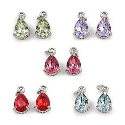 Платина Кулон из циркония, слезинки, со стеклом и прыжковым кольцом, стойки покрытие, без свинца и без кадмия, долговечный, платина, 11.5x7x5.5 мм, отверстие : 1.6 мм