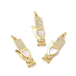 Другие Латунные микро проложить кубического циркония подвески, без кадмия, без никеля и без свинца, с кольцами и скачками, реальный 18 k позолоченный, рука, 28.5x10.5x4 мм, отверстие : 3.2 мм