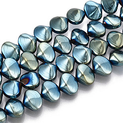 со Синим Покрытием Гальванические нити из синтетических немагнитных гематитовых бусин, вакуумное покрытие pvd, формы раковины, с покрытием синим, 8.9x10.2x6.5 мм, отверстие : 1 мм, около 50 шт / нитка, 15.75'' (40 см)