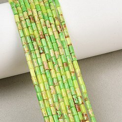 Lawn Green Dyed Synthetic Imperial Jasper Beads Strands, Column, Lawn Green, 4x2mm, Hole: 0.8mm, about 102pcs/strand, 15.75''(40cm)