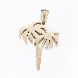 Golden Ion Plating(IP) 304 Stainless Steel Pendants, Coconut Tree, Golden, 25x19.5x1.5mm, Hole: 5x3mm