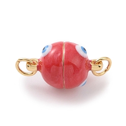 Красный Латунные магнитные застежки, без кадмия, без никеля и без свинца, с эмалью, круглые с сглаза, реальный 18 k позолоченный, красные, 16x10 мм, отверстие : 3 мм