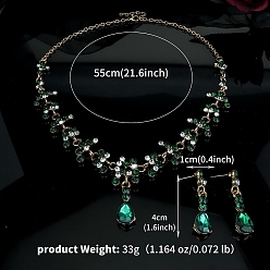 Перидот Комплект из серег и ожерелий из сплава и страз, украшения для женщин, цветок и слеза, перидот, 550 мм