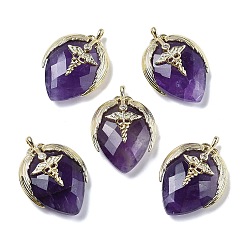 Аметист Подвески из натурального аметиста , С нахождением латуни и кубическим цирконием, подвески в форме клубники, крыло, крестик, граненые, 25.5x18x7.5 мм, отверстие : 1.6 мм