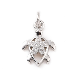 Платина Латунные микро проложить кубического циркония прелести, с целью перехода в кольце, без кадмия и без свинца, морская черепаха с цветочными подвесками, платина, 14.5x10x3 мм, отверстие : 2.8 мм