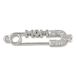 Платина Подвески-соединители на день матери из латуни с микропаве из прозрачного кубического циркония, без кадмия, без никеля и без свинца, Ссылки на скрепки со словом мама, платина, 37x9x2 мм, отверстие : 1.5 мм