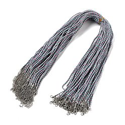 Серый 2Мм плетеное круглое ожерелье из полихлопкового шнура с застежками-лобстерами из сплава и железными концевыми цепями, платина, серые, 24.69 дюйм (62.7 см)