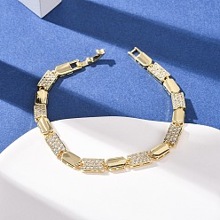Настоящее золото 18K Латунные браслеты-цепочки с микропаве из прозрачных кубических цирконий для женщин, долгоиграющий, гальваническое покрытие стеллажа, без свинца и без кадмия, реальный 18 k позолоченный, 7.83 дюйм (19.9 см)
