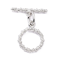 Real Platinum Plated Rack Plating Brass Toggle Clasps, Long-Lasting Plated, Ring, Real Platinum Plated, Ring: 16x13x2mm, Hole: 1.6mm, Bar: 18x5.5x2mm, Hole: 1.6mm