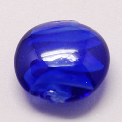 Medium Blue Handmade Lampwork Beads, Pearlized, Flat Round, Medium Blue, 16x8mm