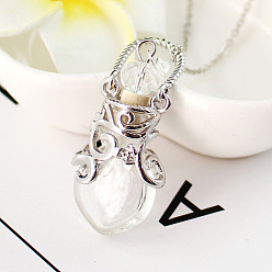 Clear Lampwork Perfume Bottle Pendant Necklace, Platinum Stainless Steel Jewelry for Women, Clear, 17.72 inch(45cm)