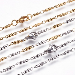 Mixed Color 304 Stainless Steel Chain Necklaces, with Lobster Claw Clasps, Flat Round, Mixed Color, 17.7 inch(45cm)